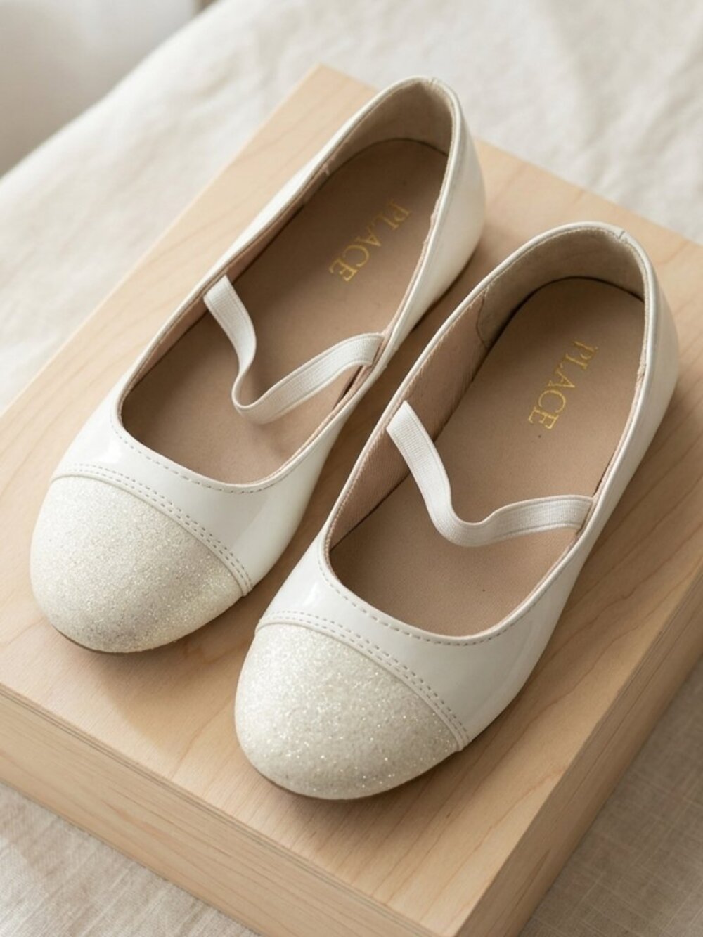 Childrens Place Toddler Girls Ballet Flats Glitter Toe Casual White Size 10